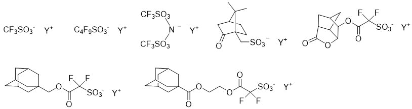 ArFレジストのイオン性PAG（アニオン部）の化学構造例