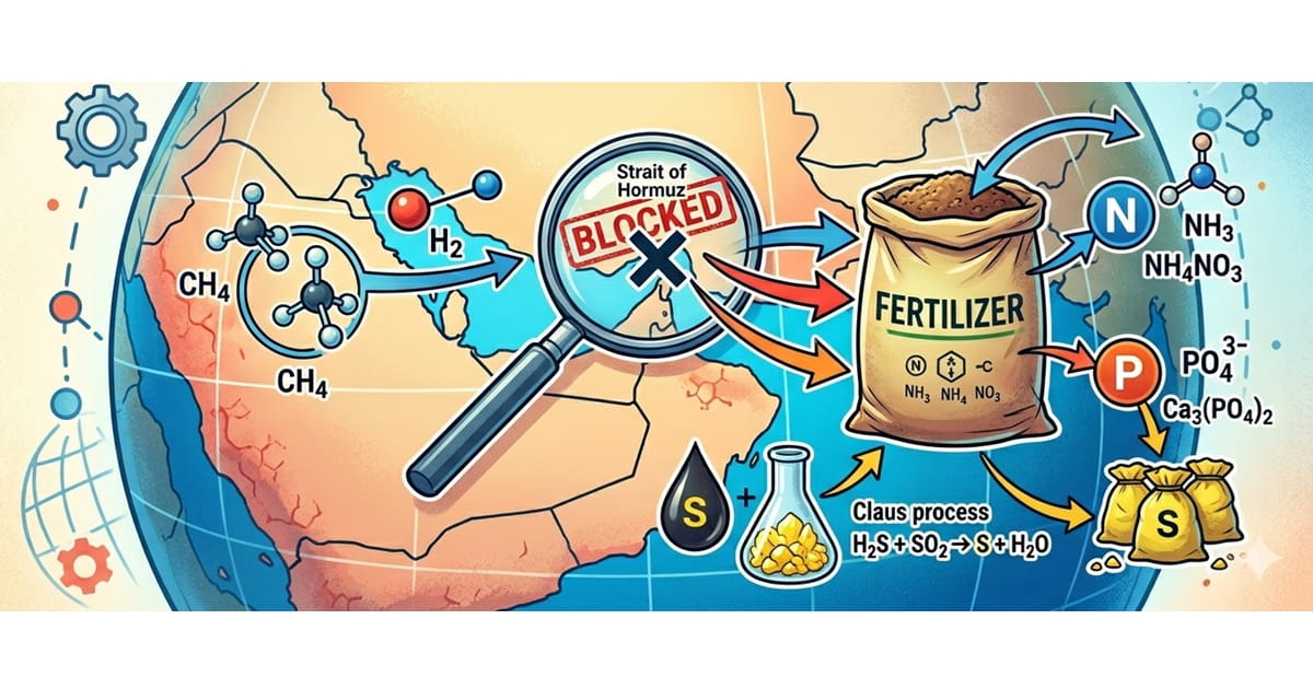ホルムズ海峡が封鎖されると肥料を輸入できなくなる理由を化学式で説明